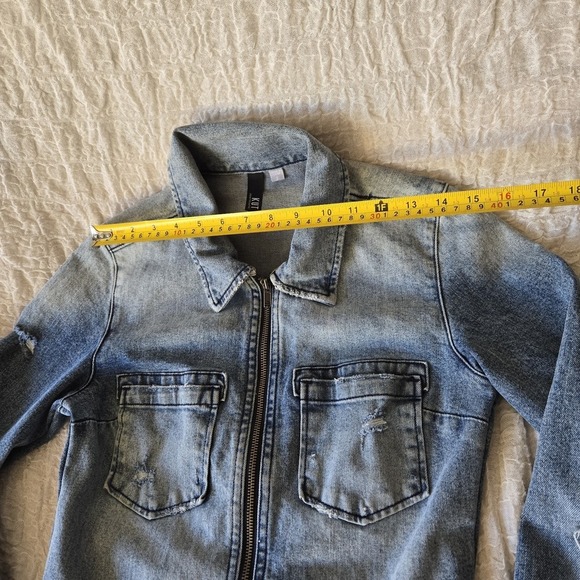 KUT Denim Long Sleeve Jumpsuit Medium Wash Size 6 Distressed Raw Hemp Grunge - Picture 10 of 16